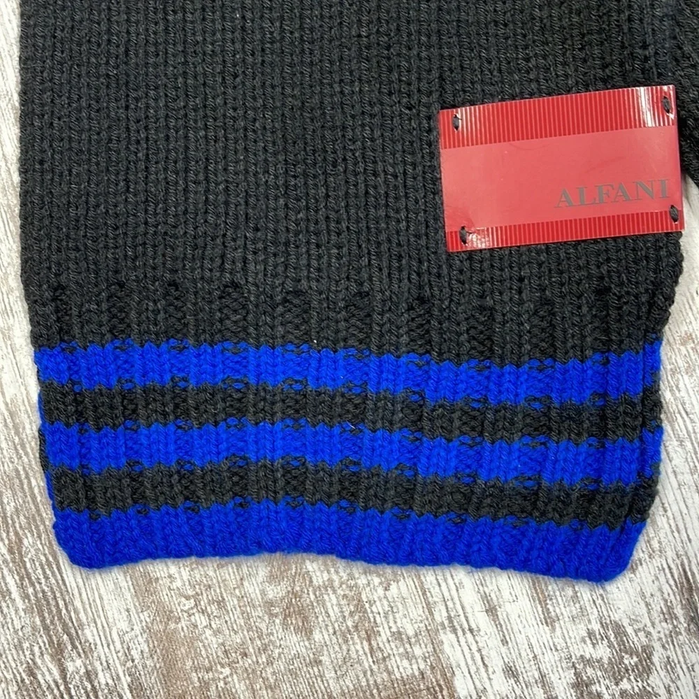 Alfani NWT Black With Blue Stripes Acrylic Winter Scarf